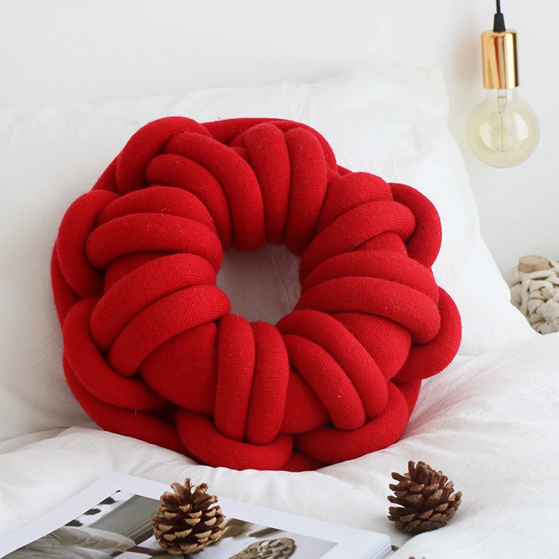 DIY Chunky Yarn Hand Knot Car Seat Cushion White Bed Throw Pillow Cute Home Decorative Doughnut Sofa Chair Back Cushions