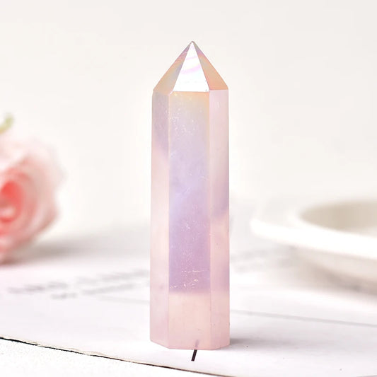 1PC Natural Crystal Aura Rose Quartz Healing Stone Meditation Reiki Obelisk Quartz Point Wand for Home Decoration DIY Gift