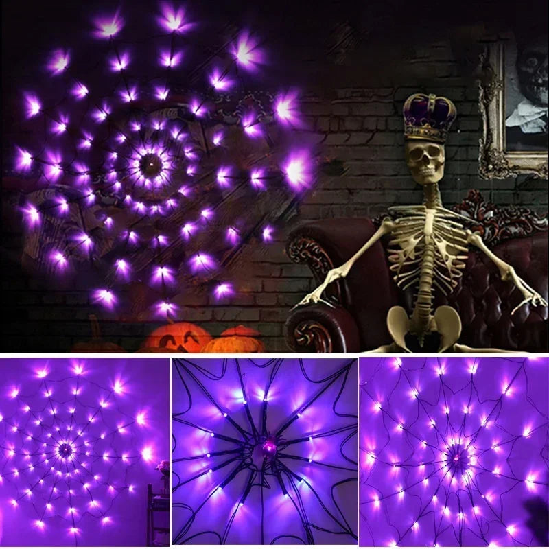 Halloween Party Decoration Ambient Lights Orange Purple Halloween Spider Web Lights Decoration Outdoor Indoor Halloween Lights