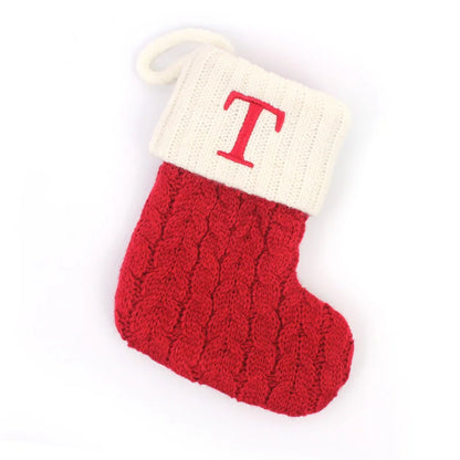 Letters Christmas Stocking New Knitting Christmas Tree Pendant Decorations for Home Xmas Gift Snowflake Alphabet Christmas Socks