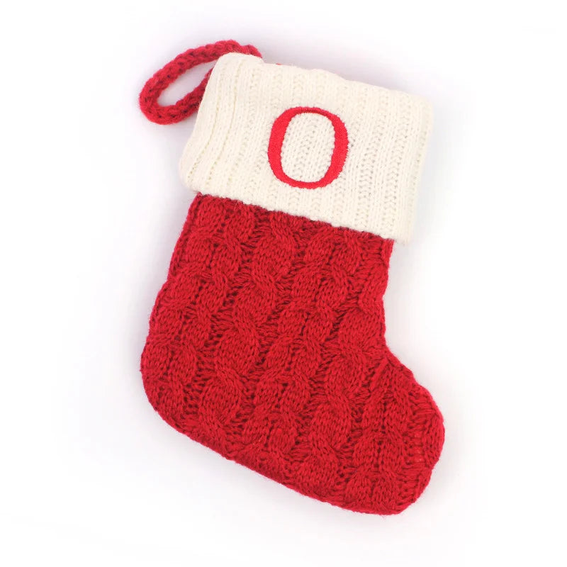 Letters Christmas Stocking New Knitting Christmas Tree Pendant Decorations for Home Xmas Gift Snowflake Alphabet Christmas Socks