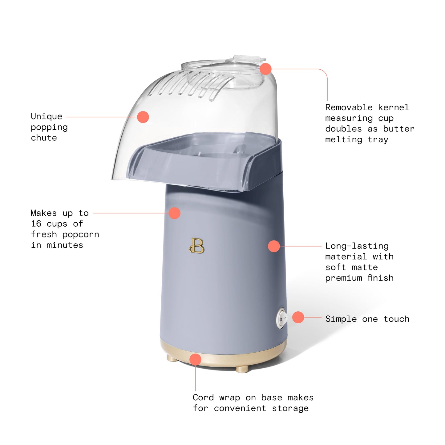 16 Cup Hot Air Electric Popcorn Maker, Sage Green by Drew Barrymore