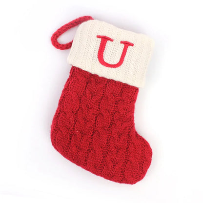 Letters Christmas Stocking New Knitting Christmas Tree Pendant Decorations for Home Xmas Gift Snowflake Alphabet Christmas Socks