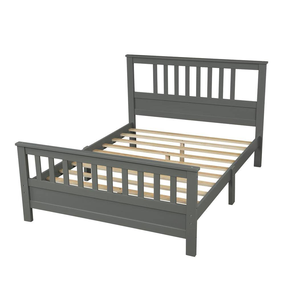 Full Bed Frame, Platform Wood Bed Frame with Headboard, No Box Spring Needed (Grey, Full)