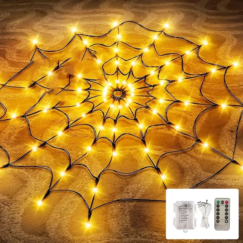 Halloween Party Decoration Ambient Lights Orange Purple Halloween Spider Web Lights Decoration Outdoor Indoor Halloween Lights