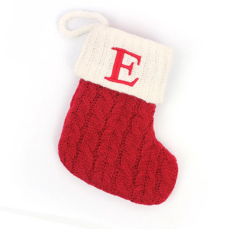 Letters Christmas Stocking New Knitting Christmas Tree Pendant Decorations for Home Xmas Gift Snowflake Alphabet Christmas Socks