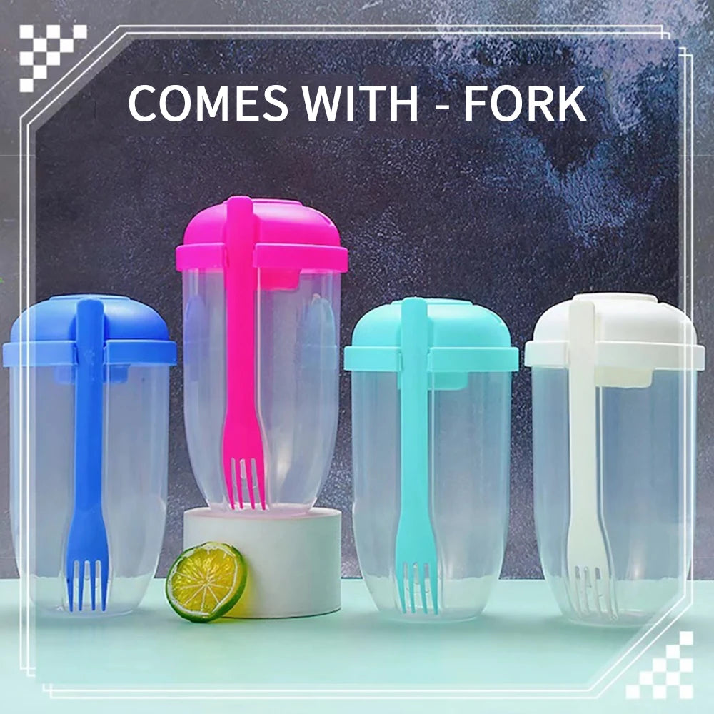 Portable Salad Cup Kids Breakfast Salad Bowl with Fork Plastic Diet Meal Shaker Cups Kitchen Food Lunch Box Bottles Mason Cup