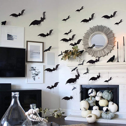 80Pcs 3D Bats Stickers, Halloween Party Supplies Waterproof Scary Bats Wall Decals DIY Home Window Decor, Removable Bats Stickers for Indoor Outdoor Halloween Wall Decorations