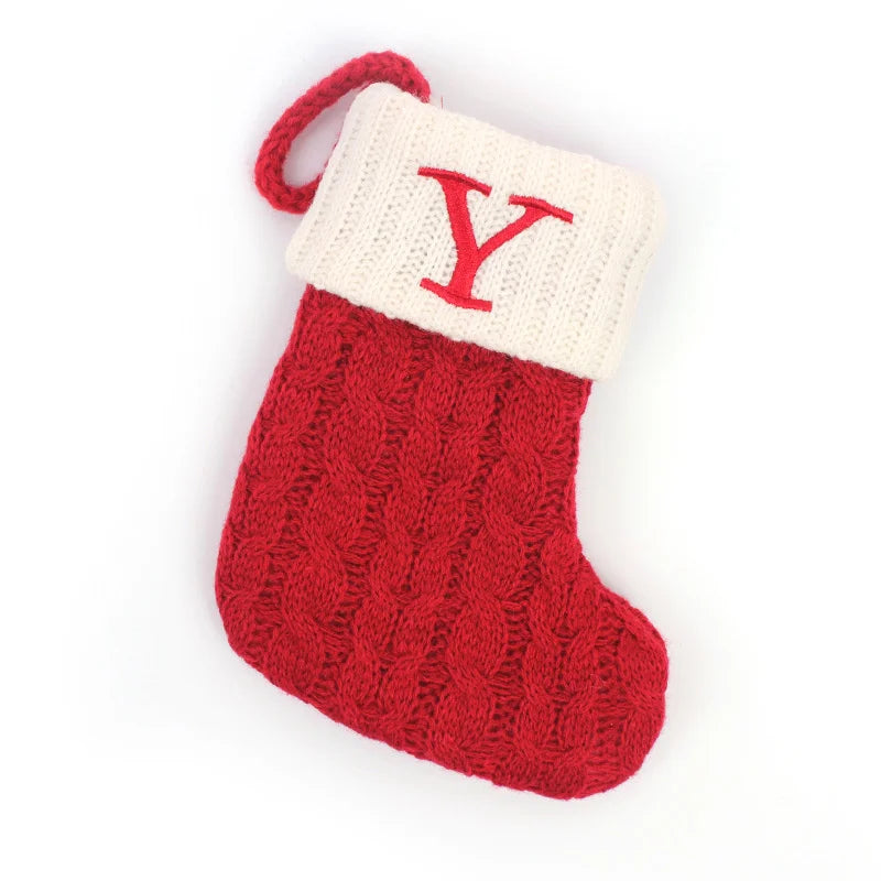 Letters Christmas Stocking New Knitting Christmas Tree Pendant Decorations for Home Xmas Gift Snowflake Alphabet Christmas Socks