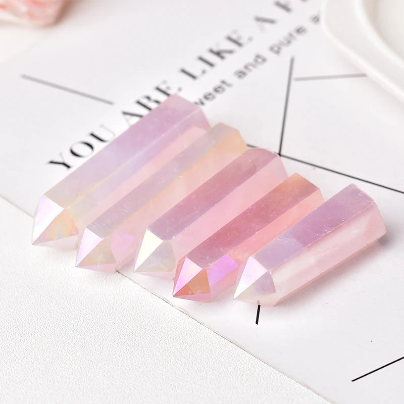 1PC Natural Crystal Aura Rose Quartz Healing Stone Meditation Reiki Obelisk Quartz Point Wand for Home Decoration DIY Gift