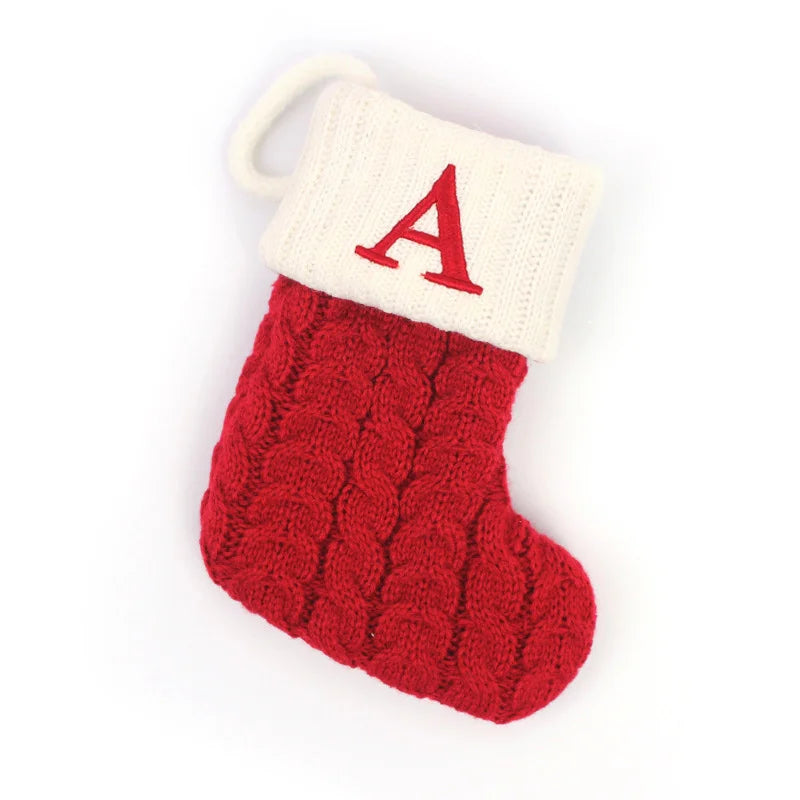 Letters Christmas Stocking New Knitting Christmas Tree Pendant Decorations for Home Xmas Gift Snowflake Alphabet Christmas Socks