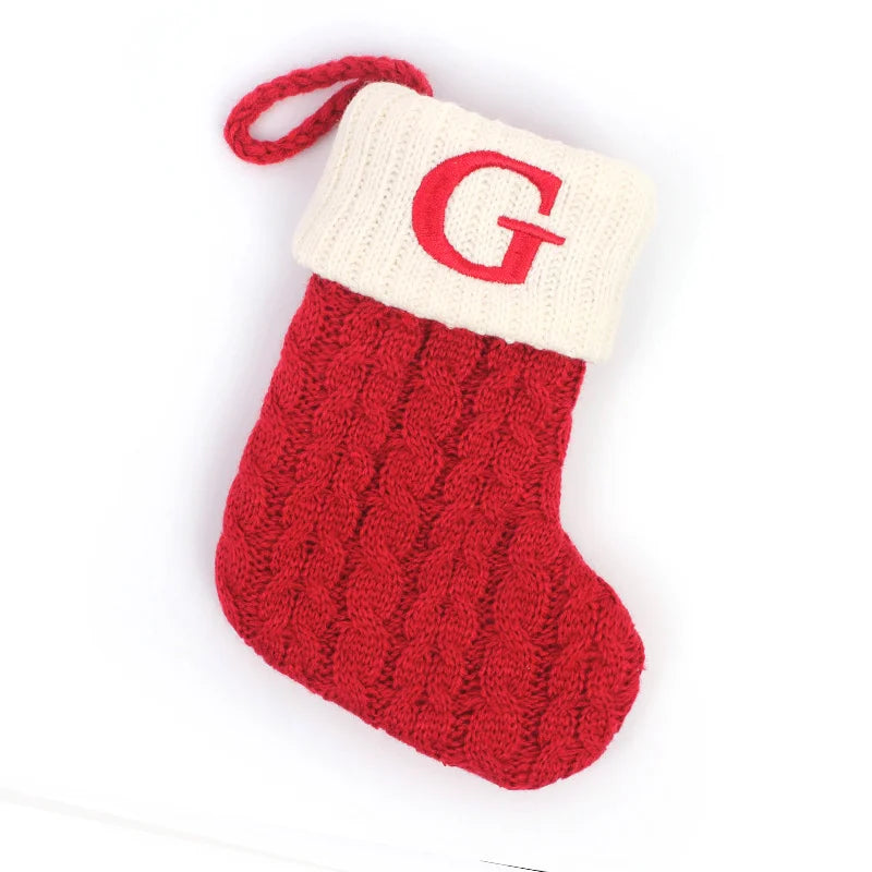 Letters Christmas Stocking New Knitting Christmas Tree Pendant Decorations for Home Xmas Gift Snowflake Alphabet Christmas Socks