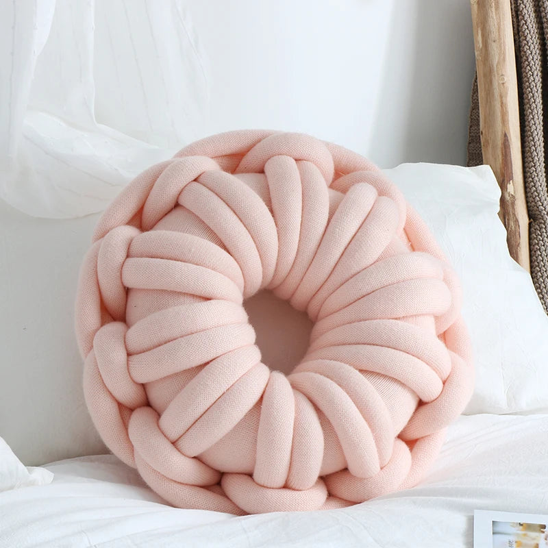 DIY Chunky Yarn Hand Knot Car Seat Cushion White Bed Throw Pillow Cute Home Decorative Doughnut Sofa Chair Back Cushions