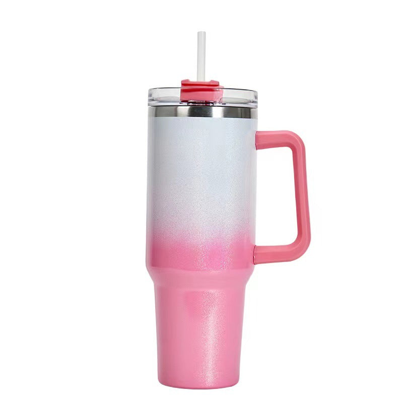 40Oz Straw Coffee Insulation Cup with Handle Portable Car Stainless Steel Water Bottle Largecapacity Travel BPA Free Thermal Mug