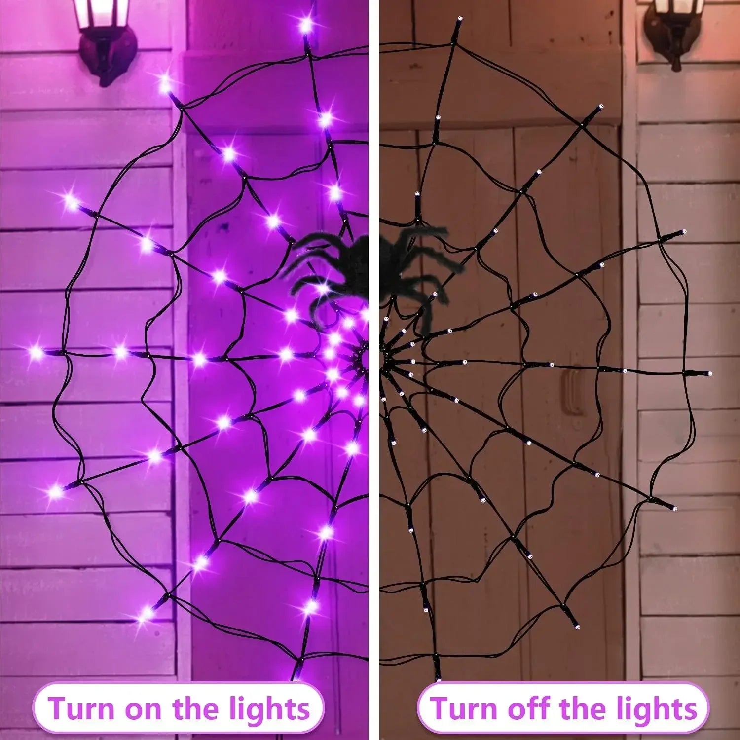 Halloween Party Decoration Ambient Lights Orange Purple Halloween Spider Web Lights Decoration Outdoor Indoor Halloween Lights