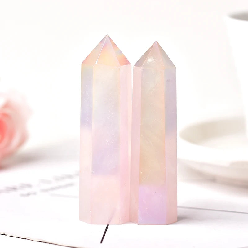 1PC Natural Crystal Aura Rose Quartz Healing Stone Meditation Reiki Obelisk Quartz Point Wand for Home Decoration DIY Gift