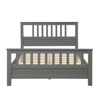 Full Bed Frame, Platform Wood Bed Frame with Headboard, No Box Spring Needed (Grey, Full)