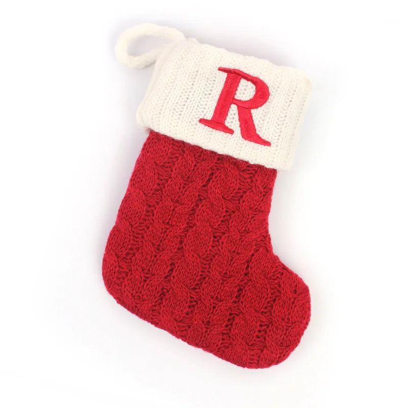 Letters Christmas Stocking New Knitting Christmas Tree Pendant Decorations for Home Xmas Gift Snowflake Alphabet Christmas Socks