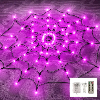 Halloween Party Decoration Ambient Lights Orange Purple Halloween Spider Web Lights Decoration Outdoor Indoor Halloween Lights