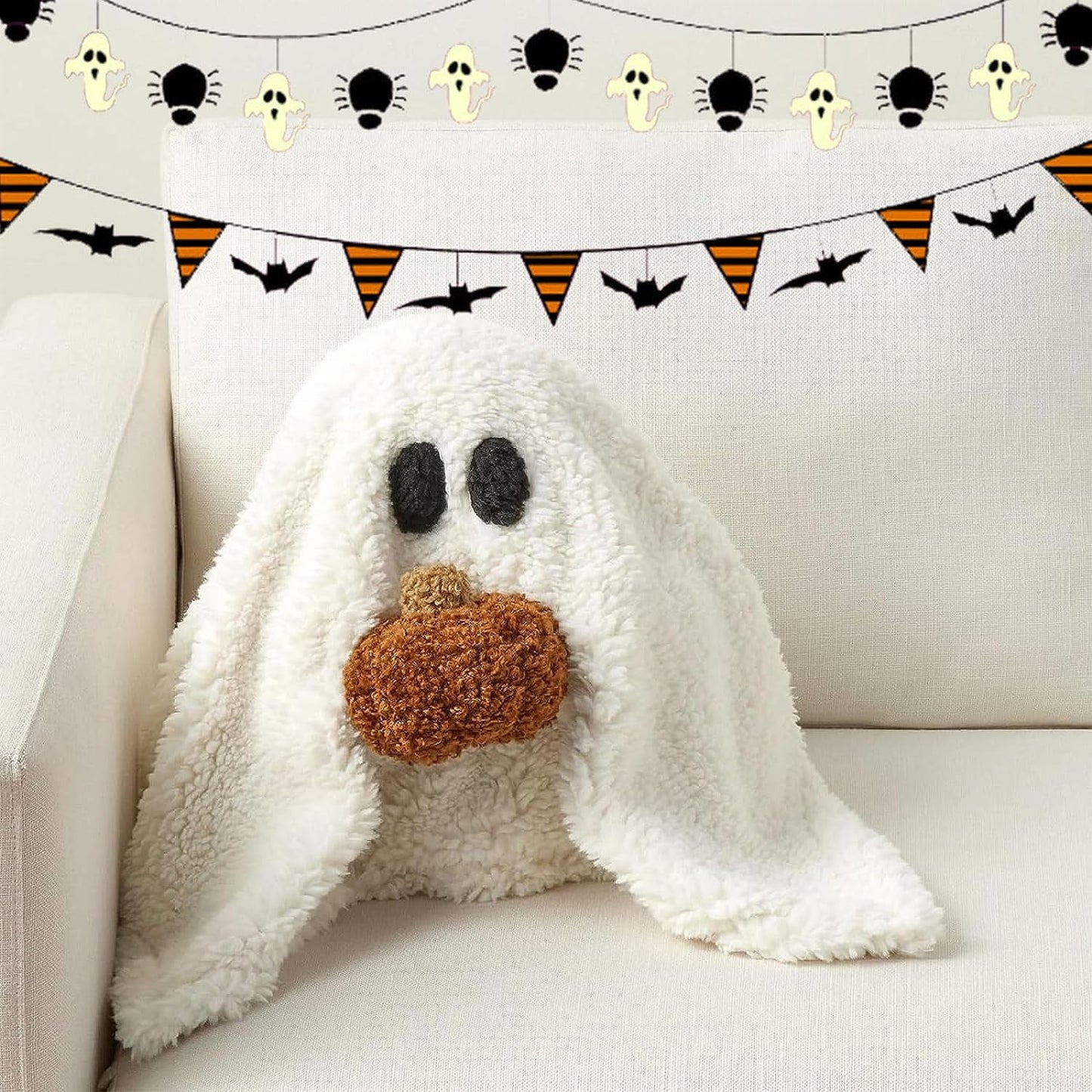 Gus the Ghost with Pumpkin Pillow, 13" Gus the Ghost with Pumpkin Plush, Soft Stuffed Ghost Plush for Kids and Adults