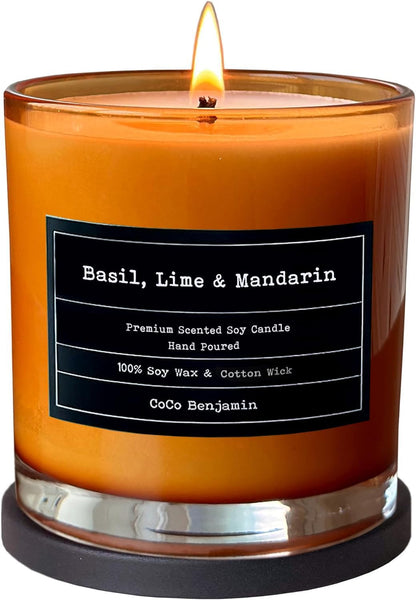 (Basil, Lime & Mandarin) 8.1 Oz, 100% Soy, Hand Poured Soy Candle, Highly Scented