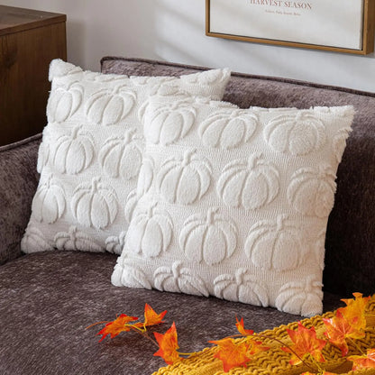 Pumpkin Fall Decorative Throw Pillow Covers Soft Faux Fur Pillow Covers for Autumn Plush Accent Pillow Cases for Halloween Decor