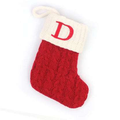 Letters Christmas Stocking New Knitting Christmas Tree Pendant Decorations for Home Xmas Gift Snowflake Alphabet Christmas Socks