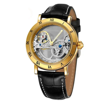 IK Coloring Luxury Design Transparent Case Black Leather Strap Mens Watches Top Brand Luxury Automatic Skeleton Wrist Watches