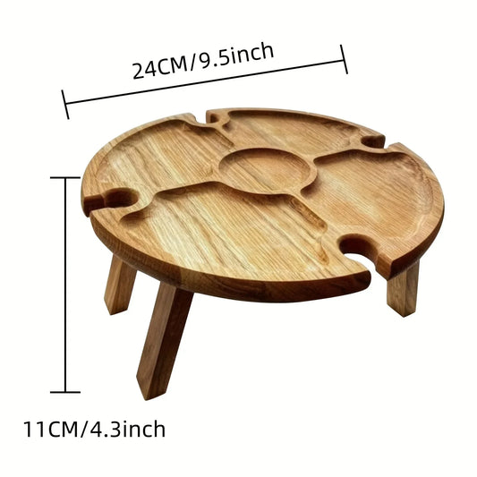 Outdoor Wooden Folding Picnic Table-With Glass Holder 2In1 round Desk Wine Glass Rack Collapsible Table for Garden Party