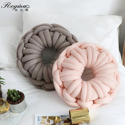 DIY Chunky Yarn Hand Knot Car Seat Cushion White Bed Throw Pillow Cute Home Decorative Doughnut Sofa Chair Back Cushions