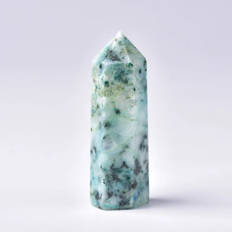 1Pc Natural Crystal Point Fynchenite Healing Obelisk Reseda Quartz Wand Green Ornament for Home Decor Reiki Energy Stone Pyramid