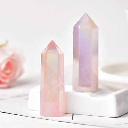 1PC Natural Crystal Aura Rose Quartz Healing Stone Meditation Reiki Obelisk Quartz Point Wand for Home Decoration DIY Gift