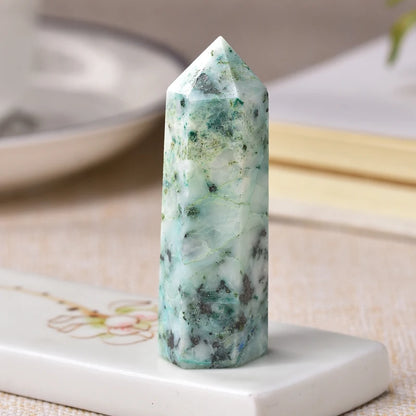 1Pc Natural Crystal Point Fynchenite Healing Obelisk Reseda Quartz Wand Green Ornament for Home Decor Reiki Energy Stone Pyramid