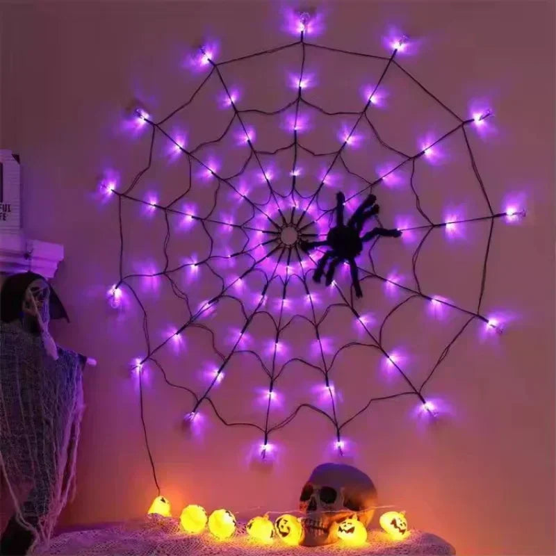 Halloween Party Decoration Ambient Lights Orange Purple Halloween Spider Web Lights Decoration Outdoor Indoor Halloween Lights