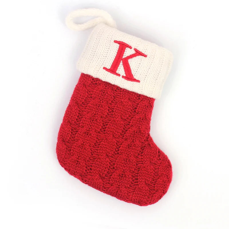 Letters Christmas Stocking New Knitting Christmas Tree Pendant Decorations for Home Xmas Gift Snowflake Alphabet Christmas Socks