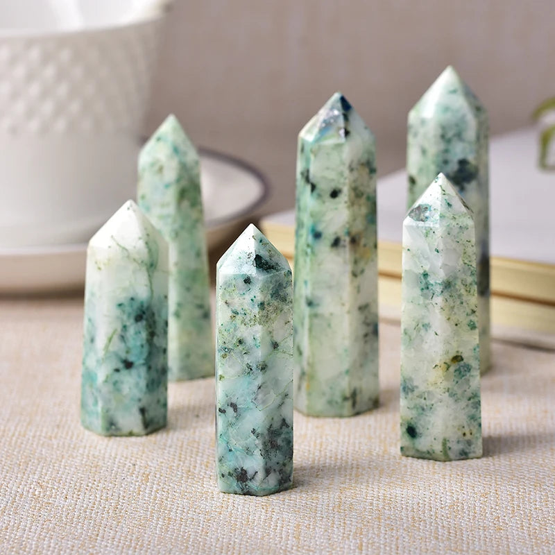 1Pc Natural Crystal Point Fynchenite Healing Obelisk Reseda Quartz Wand Green Ornament for Home Decor Reiki Energy Stone Pyramid