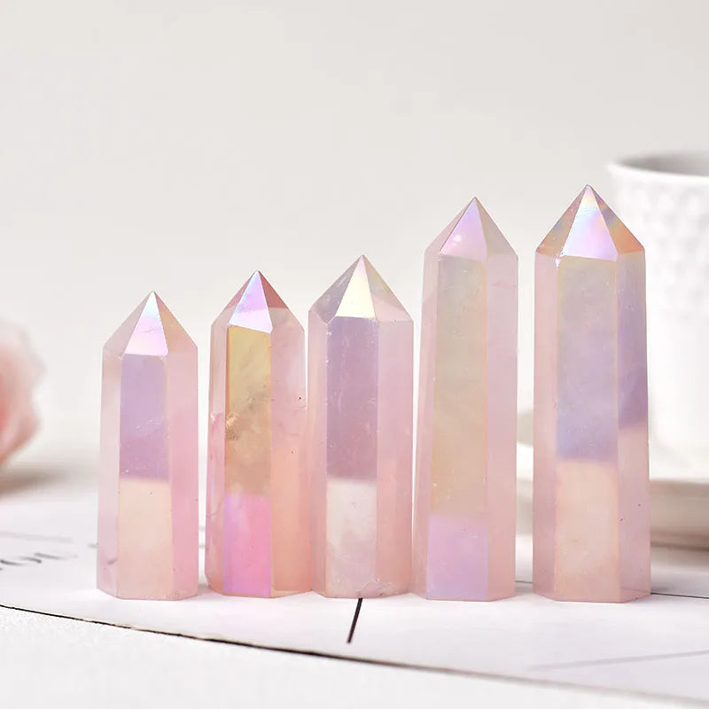 1PC Natural Crystal Aura Rose Quartz Healing Stone Meditation Reiki Obelisk Quartz Point Wand for Home Decoration DIY Gift